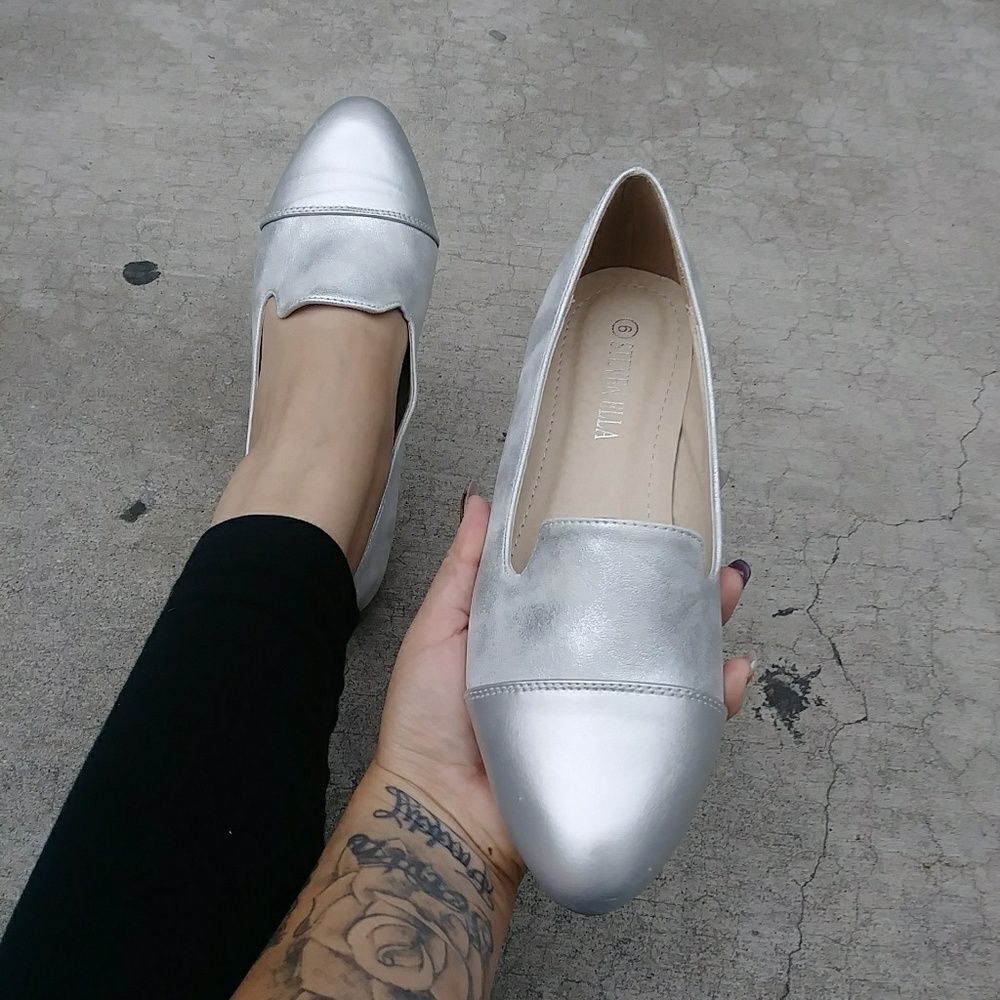 Silver Metallic Multi Colored Flats